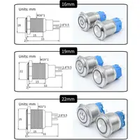 16mm 19mm 22mm  Metal Push Button Switch Momentary/Latching Flat Head Led Light Red Yellow Blue Green White 3V 12V 24V 220V - Image 3