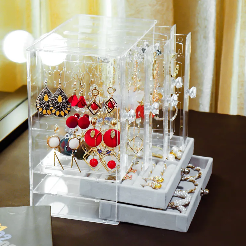Transparent Multifunctional Jewelry Box Dustproof Display Stand Three-dimensional Large Capacity Necklace Earring Storage