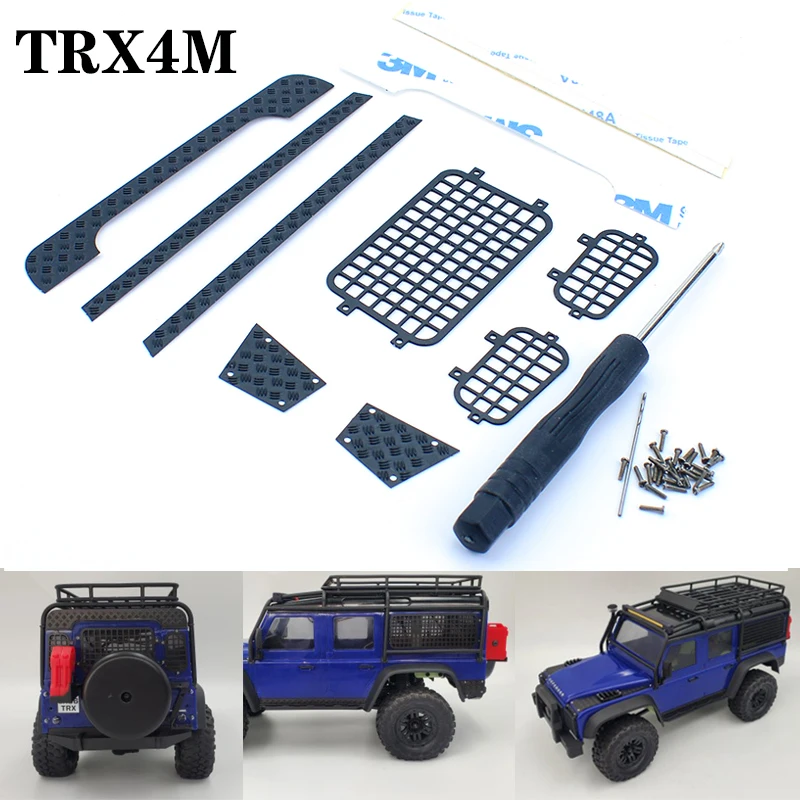 Trx4M Climbing Car Metal Window Mesh Body Skid Plate Decorare Per 1/18 Rc Crawler Car Traxxas Trx4-M Defender D90 D110 Aggiornamento