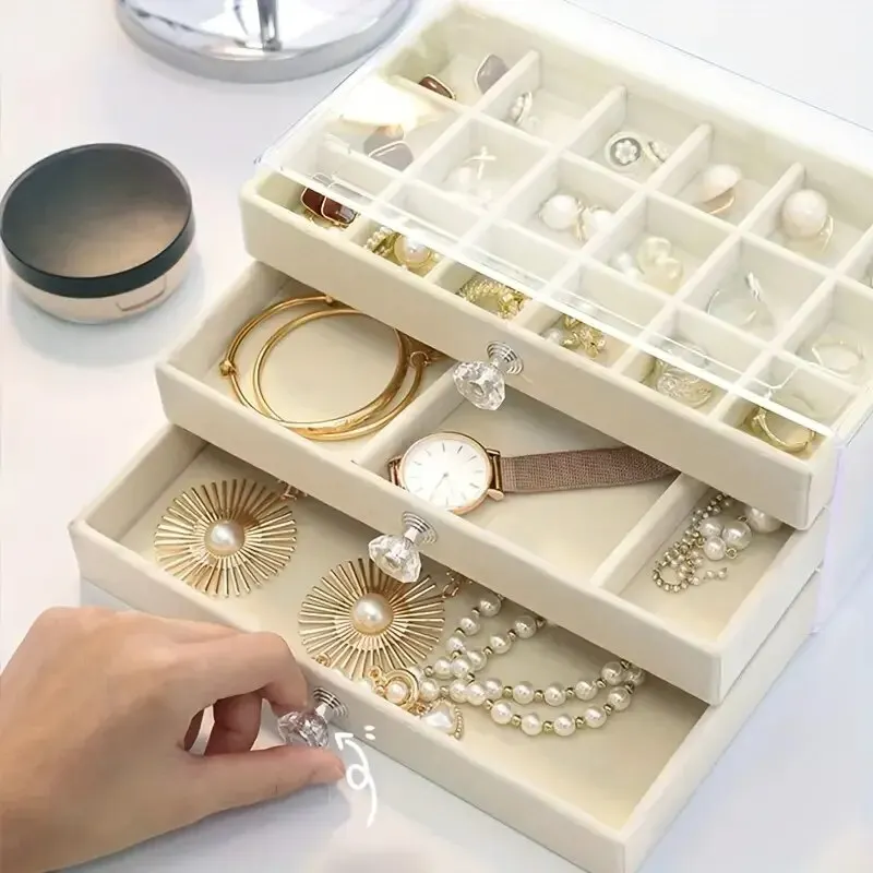 Sdc685ac72c8f4884bd4662733fa8d0a0y Acrylic Jewelry Organizer Box 3 Drawers Clear Jewelry Storage Box For Earrings Bracelet Necklace Ring Watch Holder Velvet Box