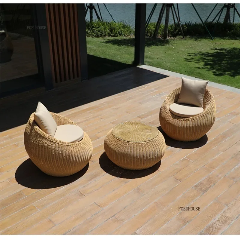 European Garden Furniture Sets Courtyard Terrace Sofa Chair and Table Set Leisure Homestay Balcony PE Rattan Sofa Combination E