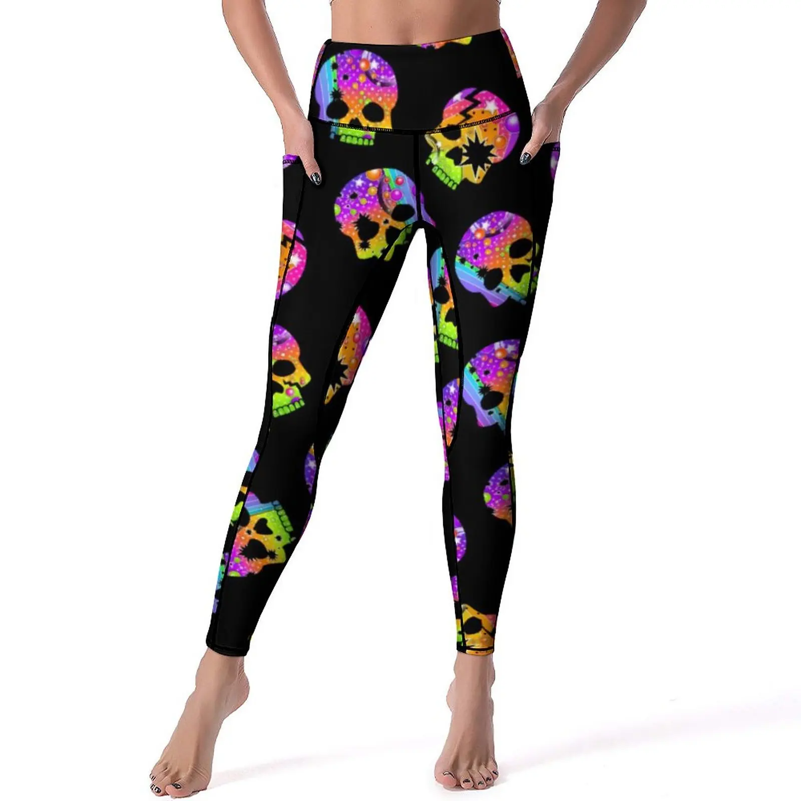 

Rainbow Sugar Skull Yoga Pants Sexy Halloween Print Design Leggings Push Up Gym Leggins Female Fashion Stretch Sport Legging