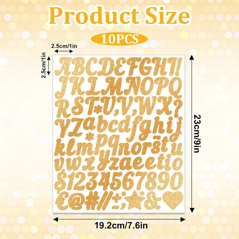 5-10 Sheets 1 inch Glitter Alphabet Letter Stickers Gold Silver Name Number Sticker for Scrapbooking Stanley Cup Mug Craft Decor letter stickers number stickers
