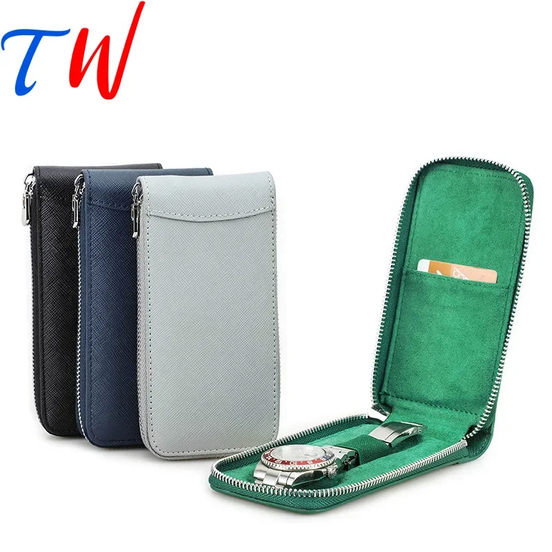 Genuine Leather Watch Bag Cross Pattern Head Layer Cowhide Watch Case Bag Single Pack Watches Portable Travel Free