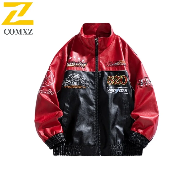 Men's Biker Jacket Stand Collar PU Leather Coat Water-Resistant Windproof Oversized Streetwear Motorcycle Outerwear Vintage 2025
