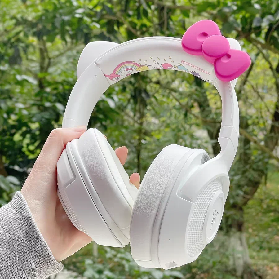 

Оригинальные светящиеся наушники Hello Kitty, гарнитура с котом, Беспроводная Bluetooth-гарнитура, модная Музыкальная гарнитура с микрофоном для компьютера, подарок