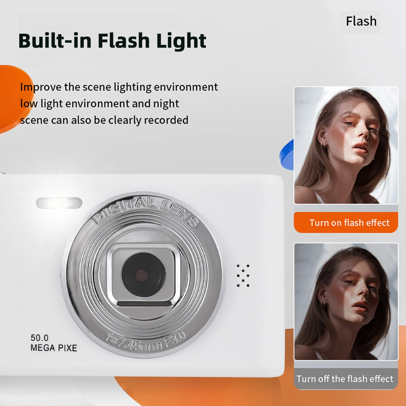 Digital Camera 1080P Digital Video Camera 50MP Photo Dual Lens 2.4 Inch Screen 8X Digital Zoom Built-in Flash Battery with 32GB TF Card
