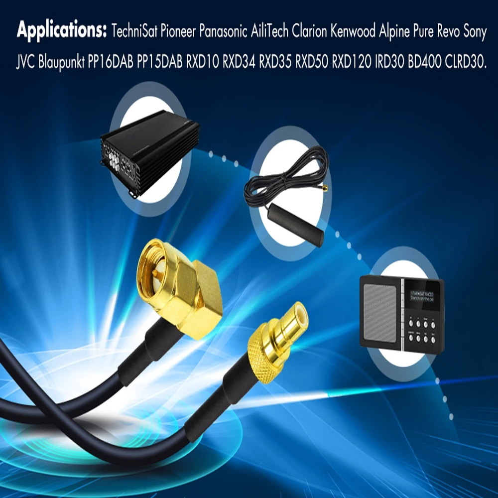 Superbat SMA to SMB Aerial Adapter SMA Male to SMB Plug RG174 50cm DAB/DAB+ Car Radio Extension Cable Adapter for Philips CEM