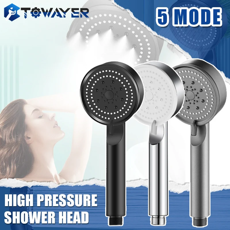 5 Modes Water Saving Shower Head Handheld One-key Stop Adjustable High Pressure Massage Nozzle
