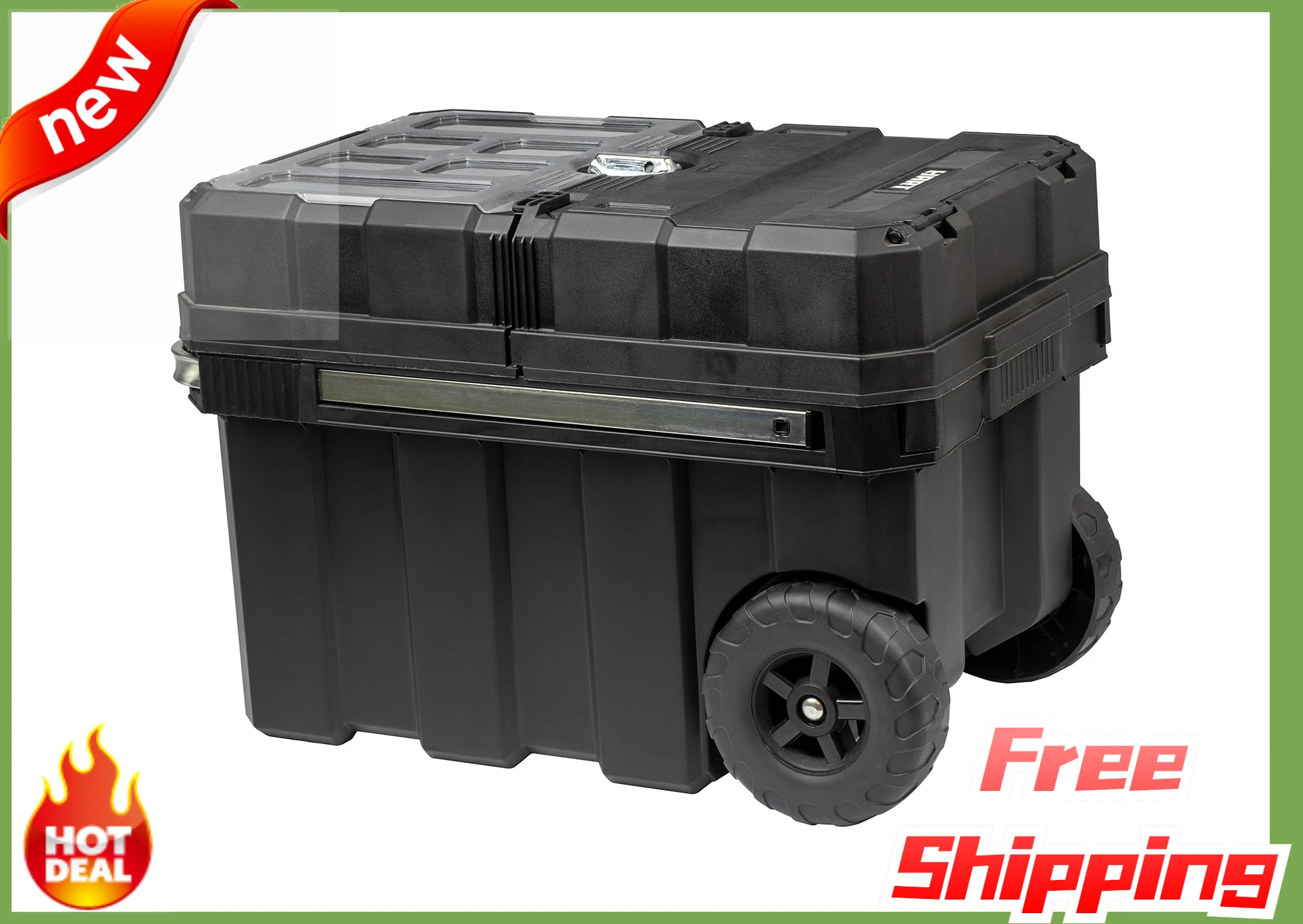 HART 24in Rolling Tool Box Portable Black Resin Toolbox Tool Box
