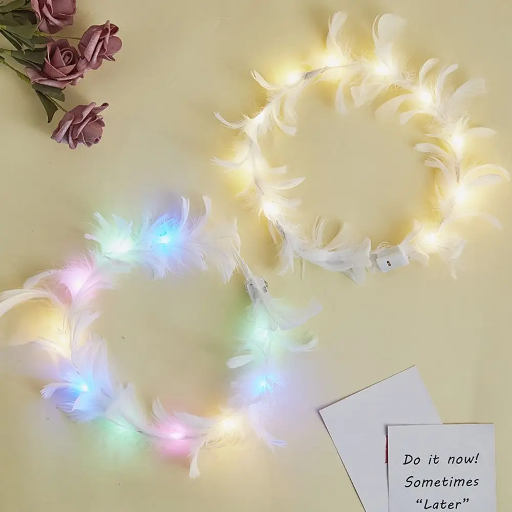 

Party Decorations LED light Toy Photo Props Korean Style Hair Accessories Fairy Wreath Women Hair Wear Glowing Feather Wreath