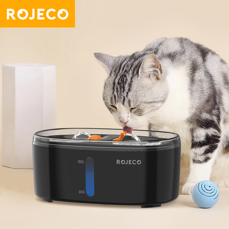 ROJECO Automatic Cat Water Fountain Dual bowls Wireless Pet Water Dispenser for Dog Cat Smart Drinker Multiple Pets Accessories
