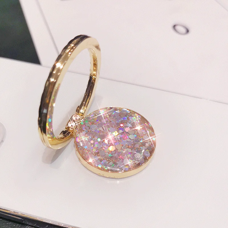 Bling Glitter Sequin Finger Ring Holder for For IPhone X 8 7 11 12 Pro Redmi Samsung Round Phone Table Holder Rotation Stand