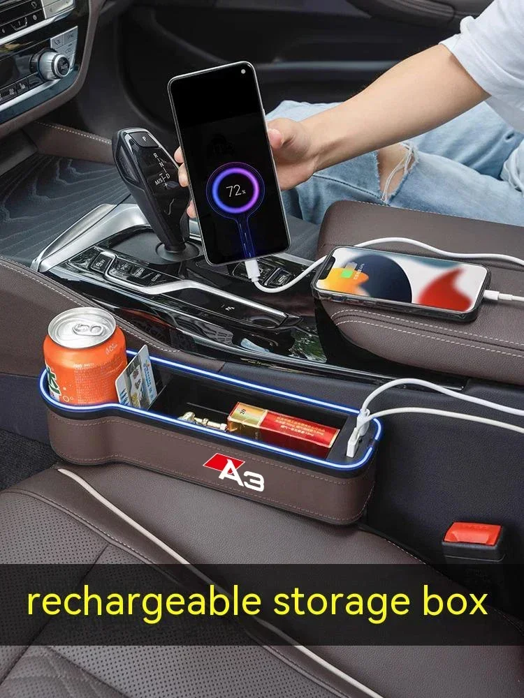 아우디 A3 Gm 차량용 7 컬러 시트 보관함, 대기등 포함, 자동차 시트 청소 정리함 시트, USB 충전, 자동 부착