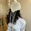 Crochet Flower Hollow Pearl Tassels Knitted Hat Beanies Weave Cap Knit Cap Hollow Out Korean Ethnic Style Hat 2