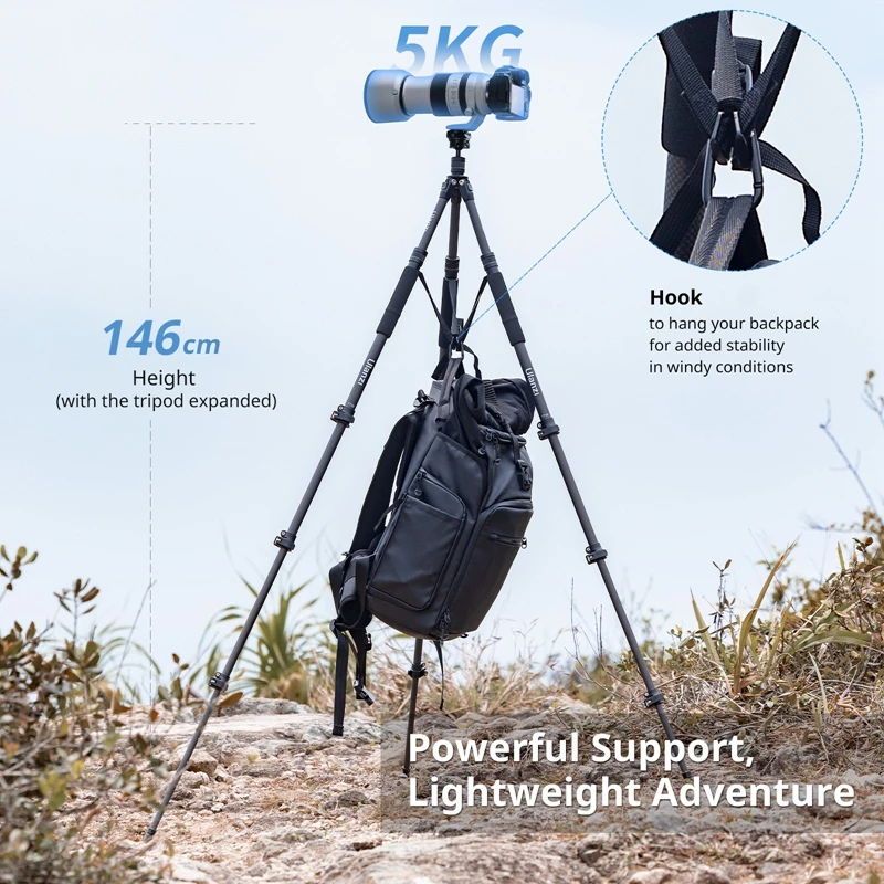 Ulanzi TT35 5-in-1 Hiking Stick Tripod Kit 146cm Selfie Stick Monopod with Quick Release Ball Head Outdoor Photograph Tripod