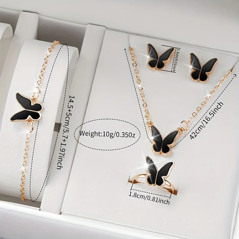 Womens Watch 5/6PCS Casual Silicone Band Quartz Butterfly Jewelry Set(Without Box)