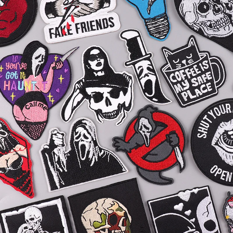 Diy Horror Schedel/Ghost Borduren Patch Punk Patch Ijzer Op Patches Voor Kleding Thermoadhesive Patches Op Kleding Naaien Stickers