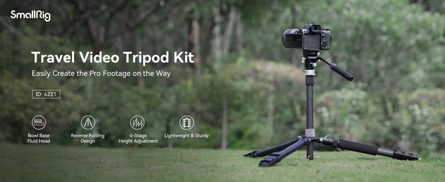 Travel Video Tripod Kit Lightweight Tripods with 360° Video Head for Arca-Swiss
