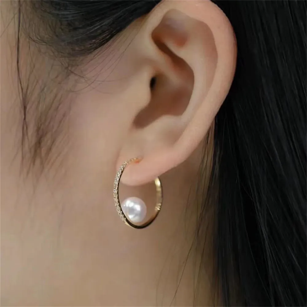 

DIY Pearl Ear Stud Accessories S925 Sterling Silver Jewelry Ring Simple Ear Buckle Women's Empty Fit 7-8mm Beads