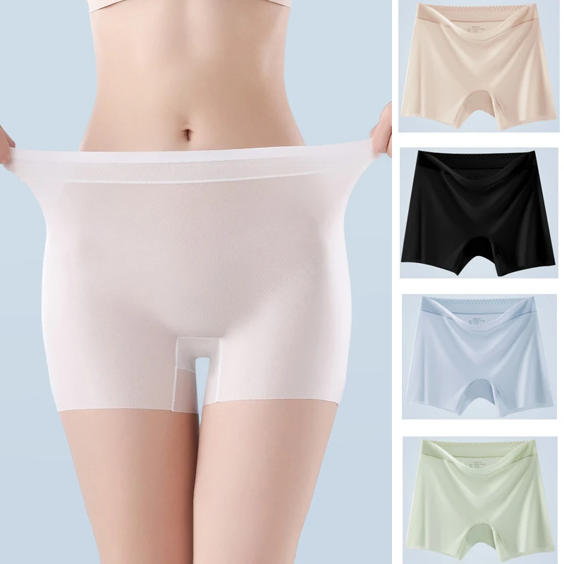 High Waist Panties 1pcs Summer Ice Silk Ultra-thin Quick-drying Boxer Brief Women Seamless Plus Size Female Safety Underwear
