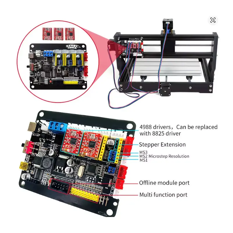 GRBL CNC 라우터 컨트롤러 3축 스테퍼 모터 드라이버 연결 300W 스핀들 더블 Y축 USB 드라이버 보드 (CNC 레이저용)