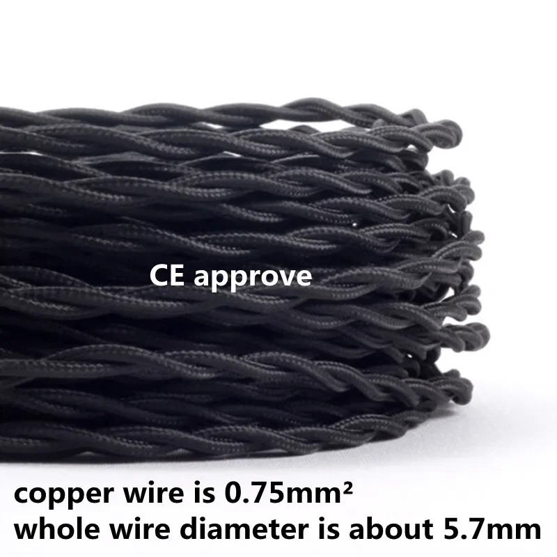 Electrical Wire 2 Core 0.75mm*2 Vintage 5m 10m 20m 50m Twisted Fabric Cable Woven Cord Textile Cable Pendant Lamp Cord Copper