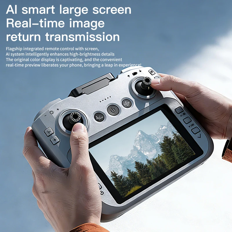 Vue rapprochée du drone pliable avec caméra 4K et moteur sans balais, montrant son design compact.