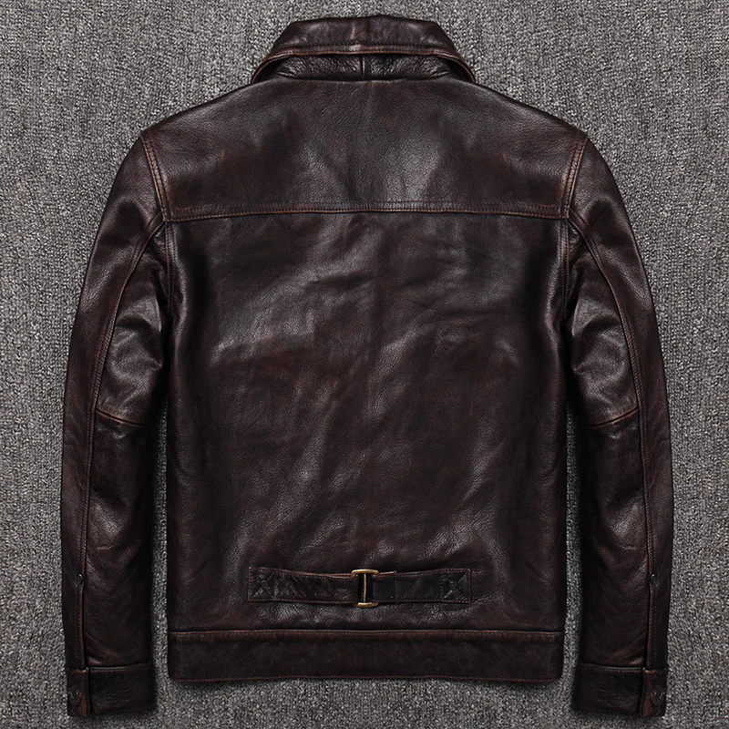 

for AUNSUE Leather Men Coats material of Real Cow Leather 2023 Spring New Jacket Men Style of Moto&Biker Slim Vintage 1323