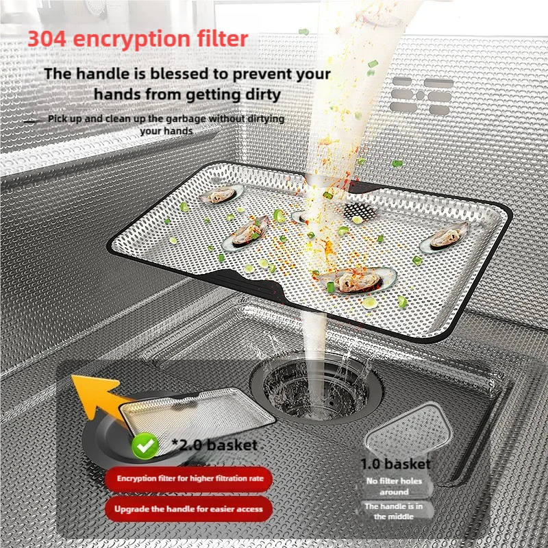 Silver Stainless Steel Kitchen Sink 304 Multifunctional Large Single Slot Household Dishes Fruit and Vegetables Wash Basin