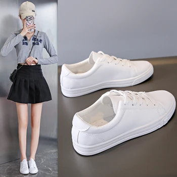 Women Sneakers Breathable Students Casual Sports Shoes Girl Flat Leather Pu White Shoes Woman Vulcanize Shoes 1