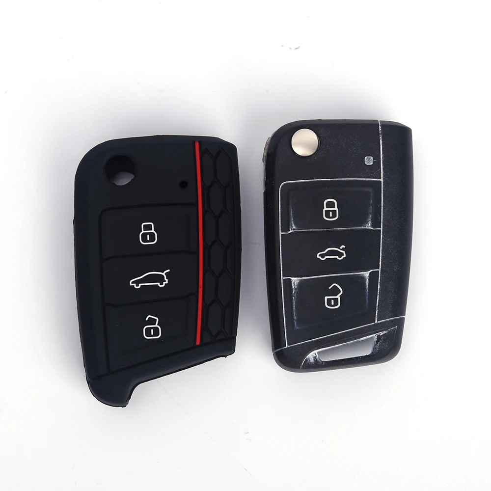 Key Case Cover Car Key Case Silicone Cover for VW Golf 7 MK7 3 Buttons Flip Folding Remote Key Fob for Seat Skoda Car Accessories