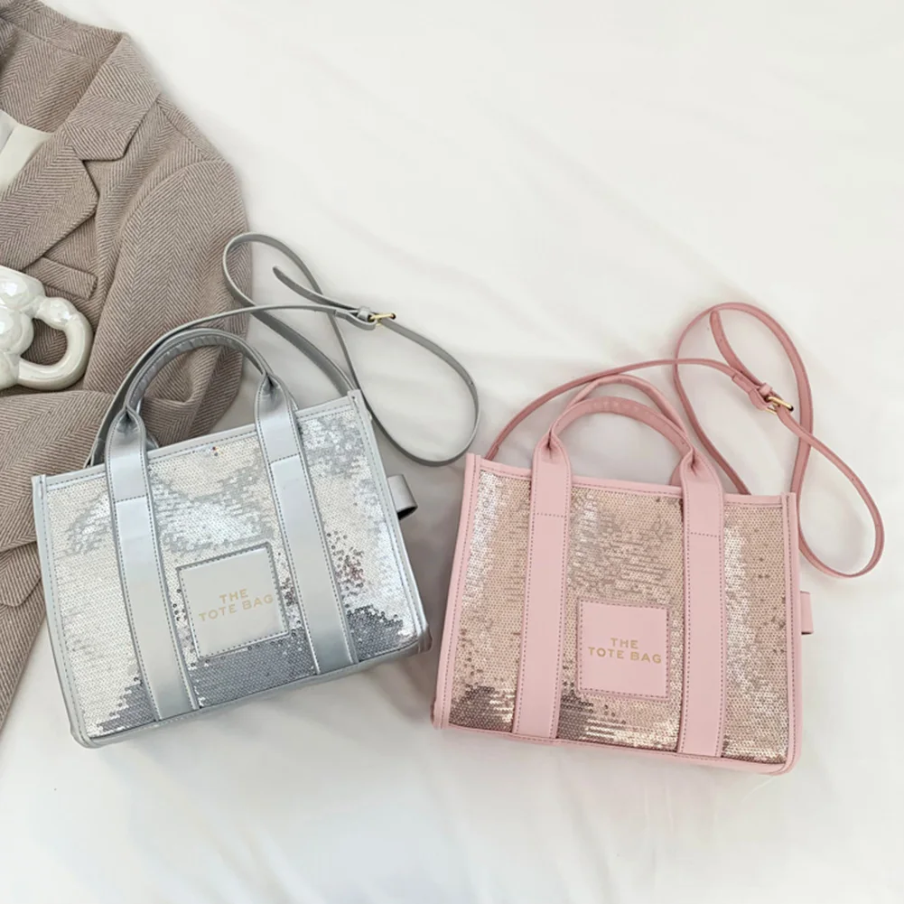 Borsa a mano piccola da donna con paillettes, stampa di lettere, borsa a mano di design, borsa a tracolla con tracolla a tracolla_voghion.com