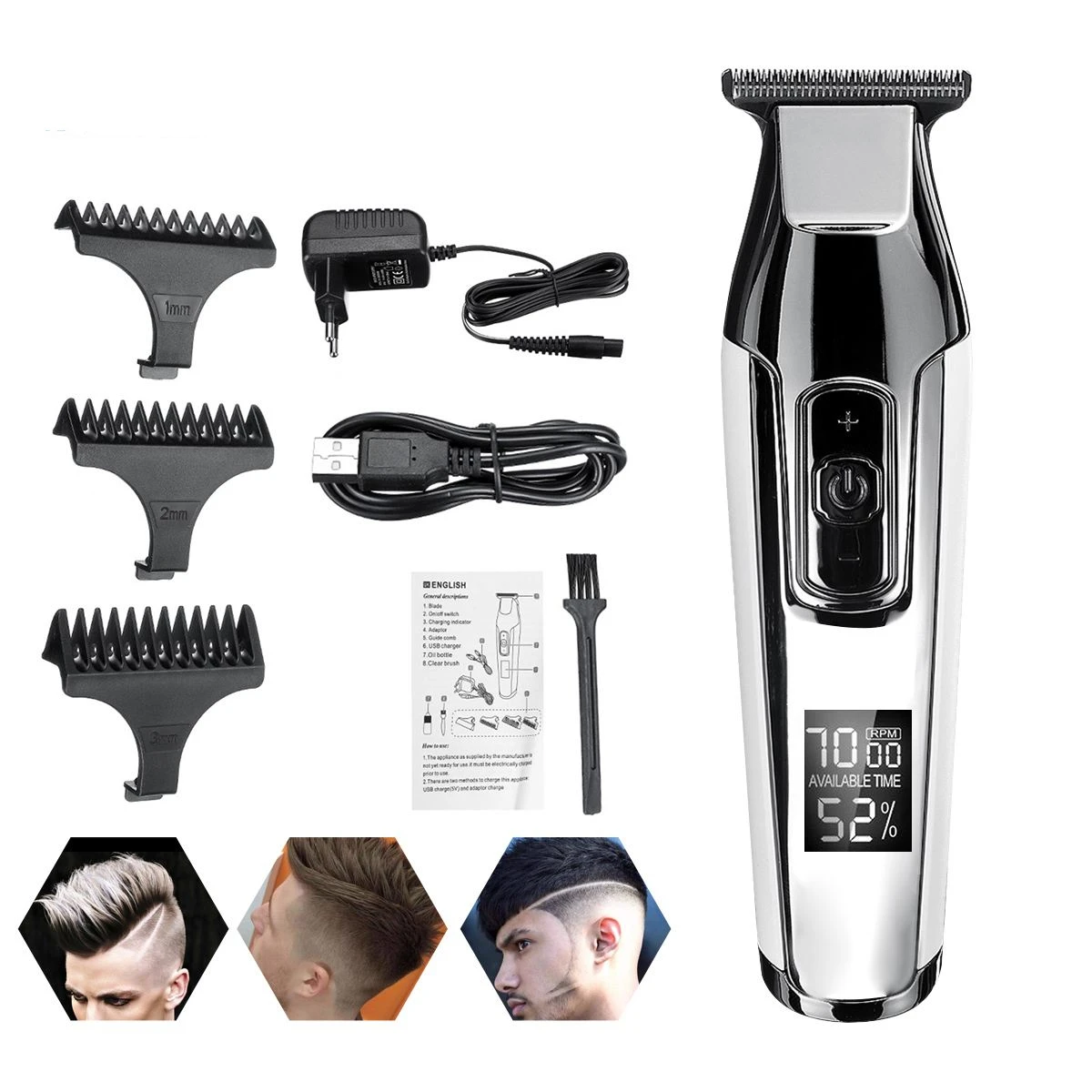 

Professional Hair Clipper LCD Display Rechargeable Baldheaded Beard Hair Trimmer Men DIY Cutter Electric Haircut Machine