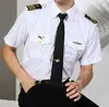 Summer Pilot Uniform Shirt Men Captain Aviation Short Sleeve Work White Tops Blouse 1