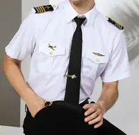 Summer Pilot Uniform Shirt Men Captain Aviation Short Sleeve Work White Tops Blouse 1