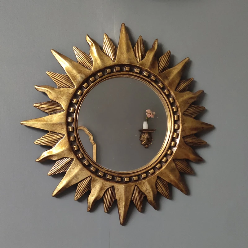 Home Decorative Mirror Living Room Porch Bedroom Bathroom Salon Creative Round Hanging Wall Decoration Art Sun Vintage Mirror