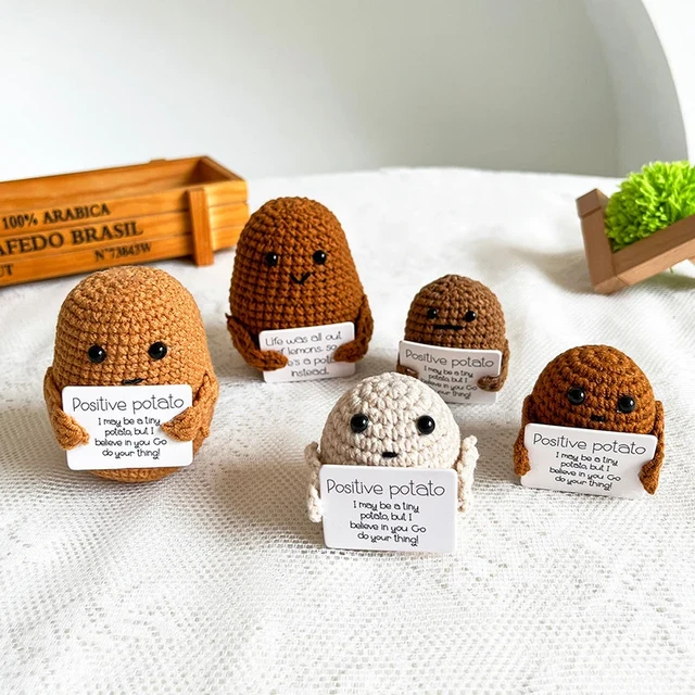 CIBBALIY Finished Knit Potatoes Crochet Potato with Positive Card Funny  Gift New Year Gift Decoration 1 Set (Brown)