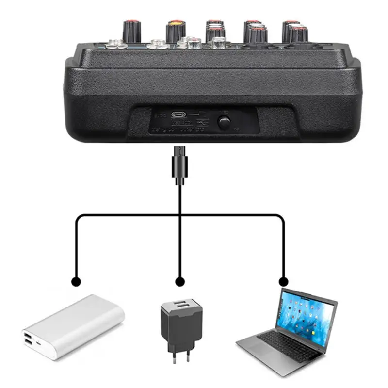 6채널 오디오 믹서 USB 인터페이스 48V 팬텀 전원 사운드 믹싱 콘솔 PC