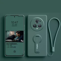 Luxury Soft Silicone Phone Case with Holder and Lanyard for Honor Magic 3 (Dark Green)