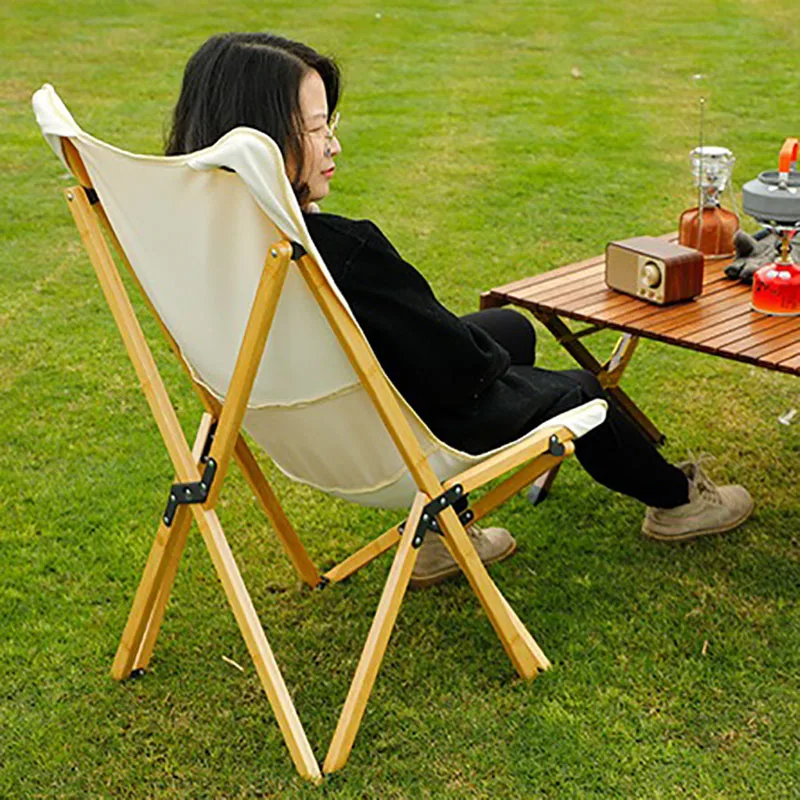 

Outdoor Portable Camping Chair with Backrest Folding Solid Wood Cloth Tourist Camping Portable Large Relaxing Armchairs Seat