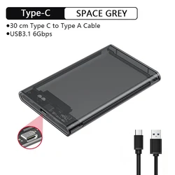 UTHAI Transparent Type-C HDD Enclosure - 2.5 Inch SSD/Mechanical Hard Drive with USB 3.1 (TM05-grey)