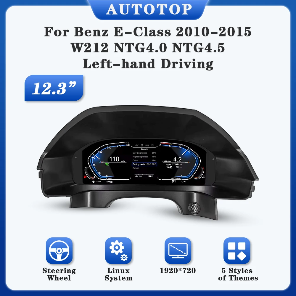 AUTOTOP 12.3" Linux System LCD Digital Instrument for Mercedes Benz E-Class W212 S212 Dashboard Digital Cluster Speedometer