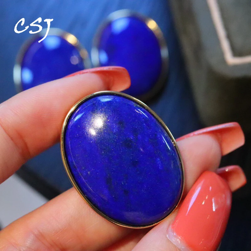 

CSJ Big Pendant 925 Sterling Silver Natural Lapis 22*30mm Handmade Jewelry Brooch for Women Lady Birthday Party Trendy Gift