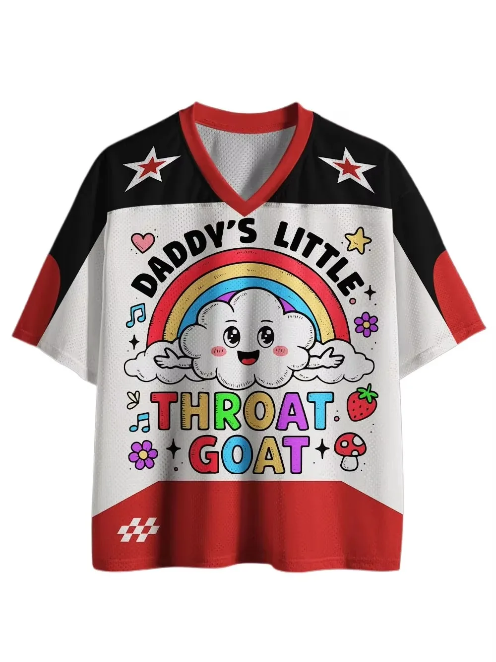 Spaß, Regenbogenwolken. 3D-Druck Schnelltrocknend Atmungsaktiv Sport Herren Damen V-Ausschnitt Locker T-Shirt Modische Street Y2K Elternkleidung
