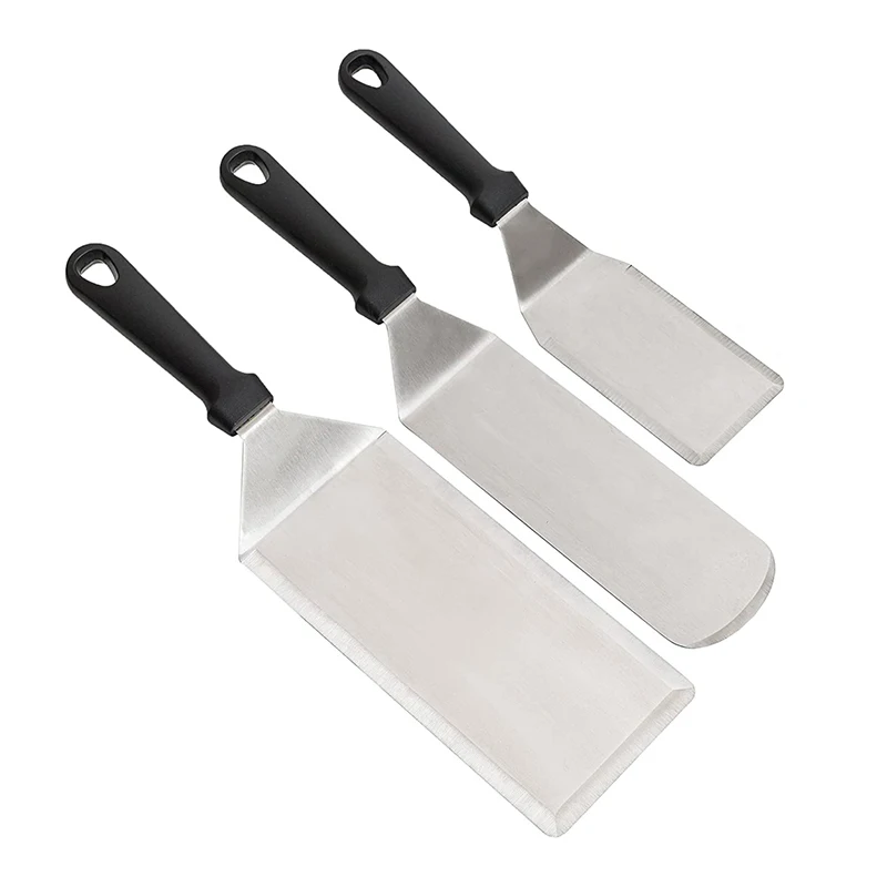 

3PCS Metal Spatula Griddle Accessories Set - Scraper Flat Spatula Pancake Flipper Hamburger Turner For BBQ Grill Cast Iron