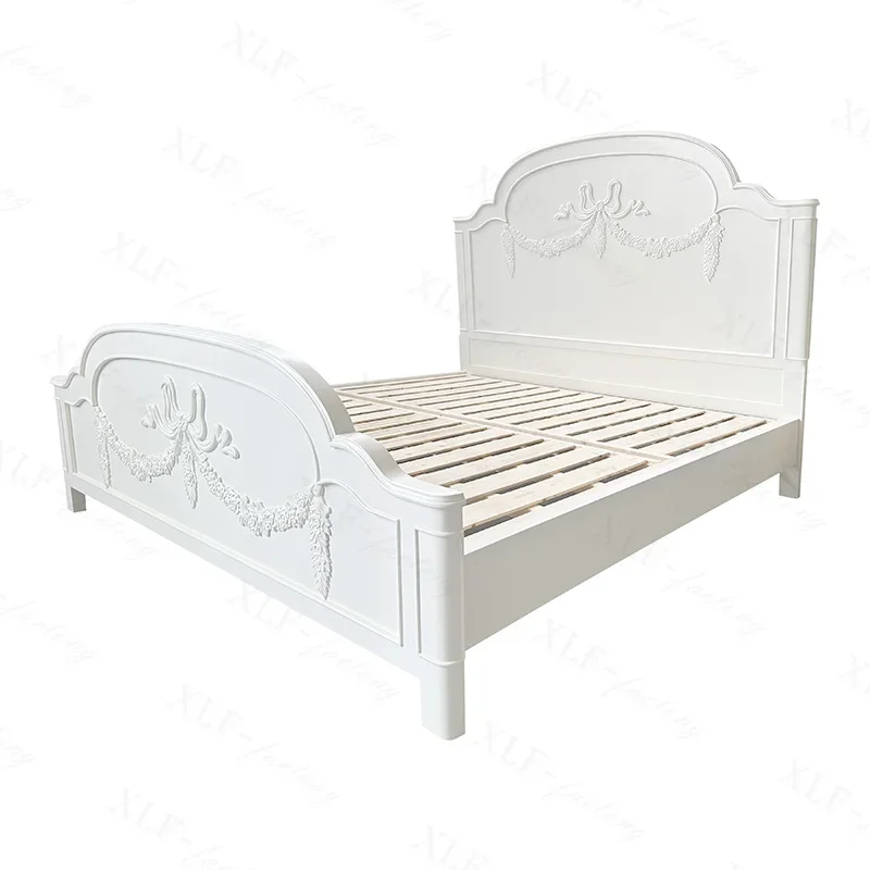 

Vintage solid wood double, fashionable and simple carved master bedroom princess, wedding, cream style girl bed