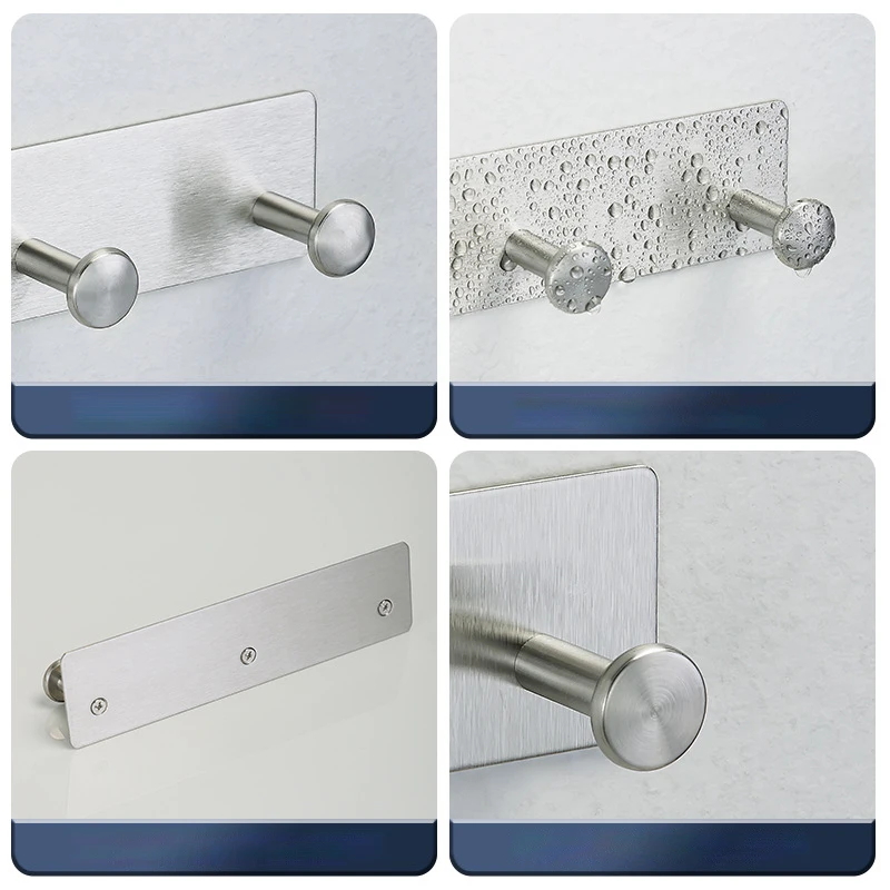 Sleek Wall-Mounted Stainless Steel Coat Rack with Adhesive Hooks for Hats, Towels, and Clothes
