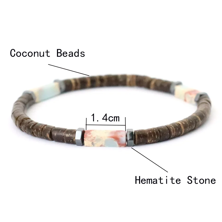 Coconut Husk Tiger Eyes Gemstone Stretch Beaded Bracelet for Men