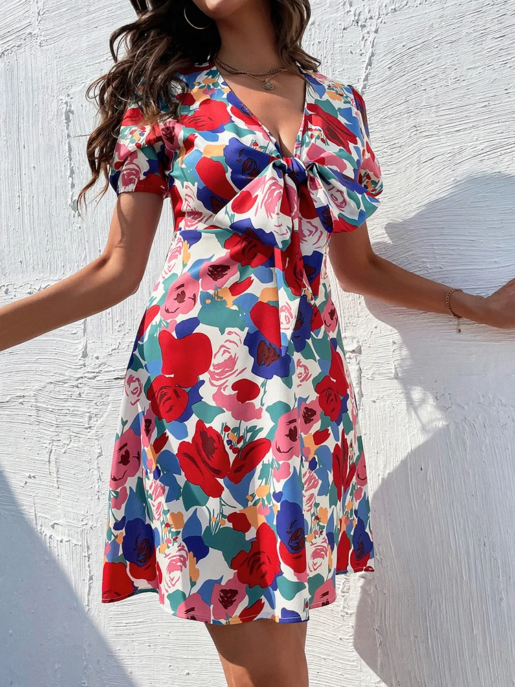 vestidos flores de verano mujer 2022,vestidos elegantes para mujer,ropa de mujer casual manga abullonada playero| | - AliExpress